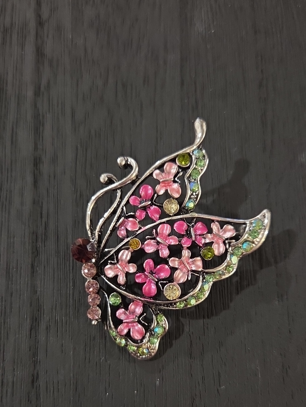 Rucinni Butterfly Floral Pink Enamel And Crystal Brooch